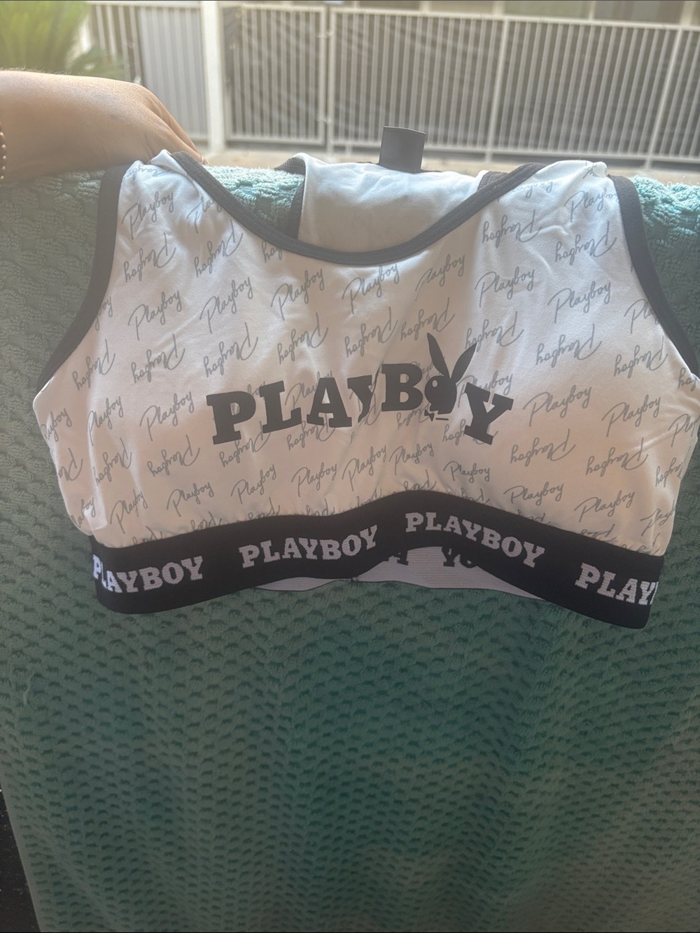 PLAYBOY White and Black Logo Crop Bralette